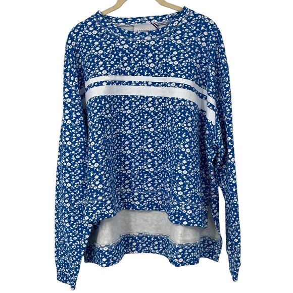 ADDISON BAY Lombard Crew Neck Pullover Top Courtside Blue Floral Cotton Sm NEW - Picture 4 of 14